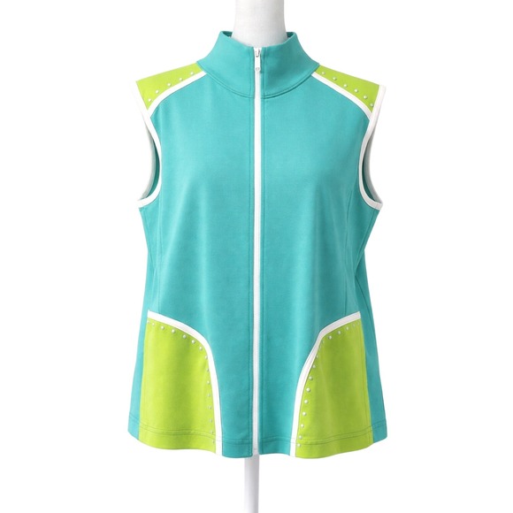 Jackets & Blazers - DD Lifestyle Womens Sleeveless Full Zip Vest 2X Teal Lime Activewear Teacher